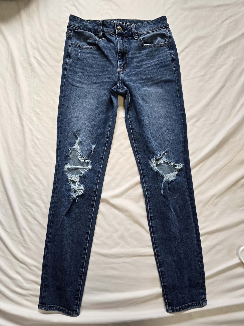 American Eagle Outfitters Dark Blue Distressed Skinny Jeans